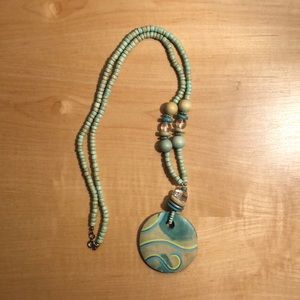 Stained Painted Wood and Mixed Beads Necklace
